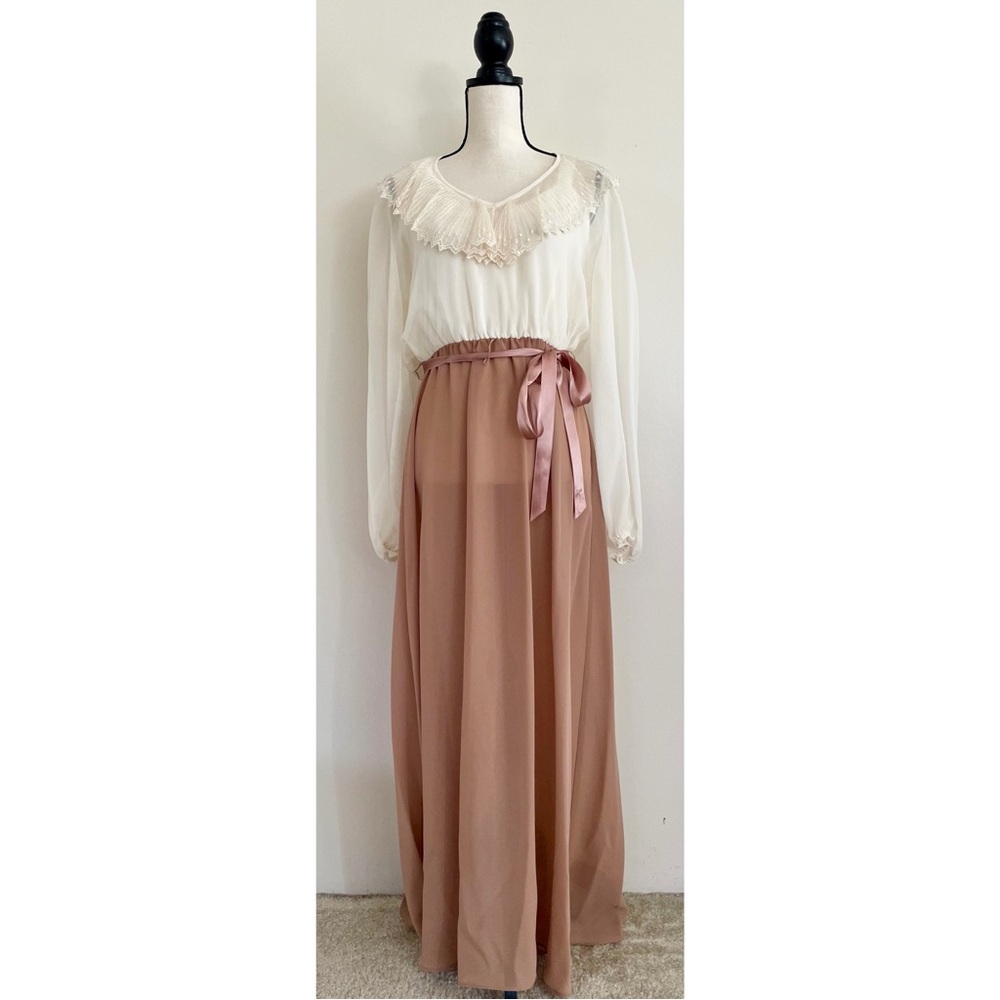 Vintage 70s Bertha Collar Maxi Hostess Dress